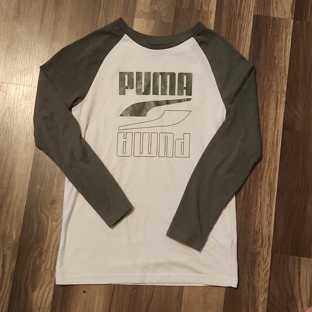 PUMA Longsleeve T-Shirt Green and White Size Large 14-16 Puma Logo